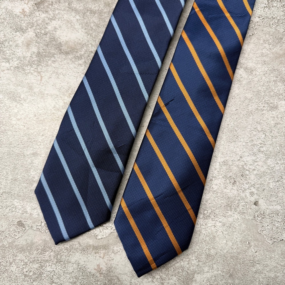 Nick Graham Necktie Set Men‎ OS Blue Striped Handmade 2 Piece Lot
